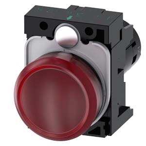 Indicator lights, compact, 22 mm, round, plastic, red, lens, smooth, with holder, Operating voltage 230 V AC, screw terminal